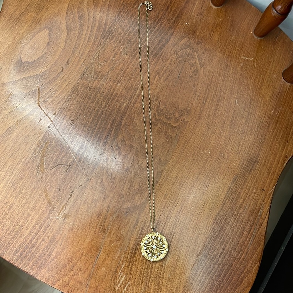Origami owl, necklace, gold tone, with white crystals